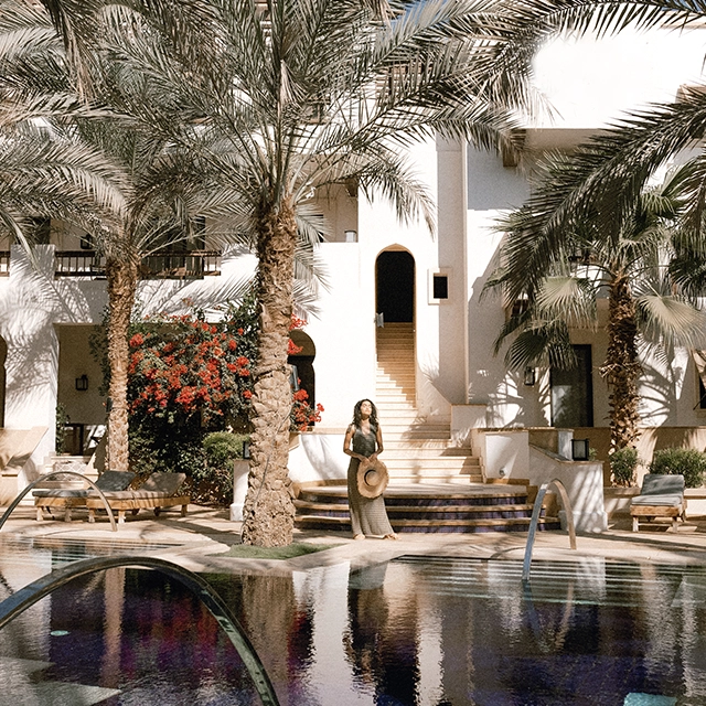 Woman enjoying Ancient Sands Pool View